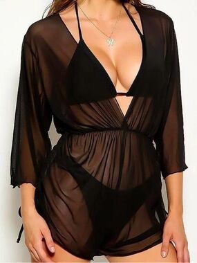 Black Sheer Swim Cover-Up Romper